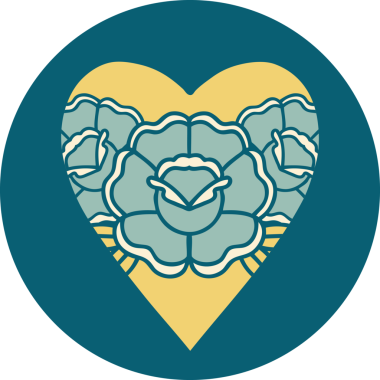 Bir insan tarafından çizilmiş kalp ve çiçeklerin ikonik dövme şekli