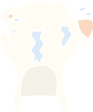 Düz renkli çizgi film ağlayan kutup ayısı bir insan tarafından çizilmiş.