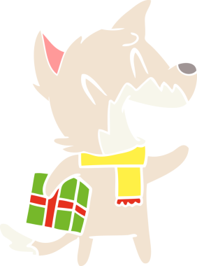 Gülen Noel tilkisi düz renkli çizgi film bir insan tarafından çizildi.