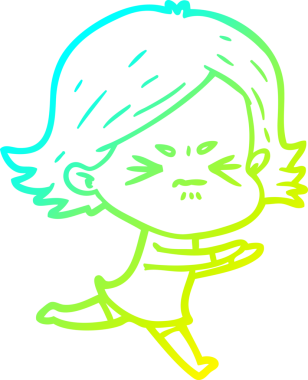 Bir insan tarafından çizilmiş kızgın bir kızın soğuk çizgi çizimi.