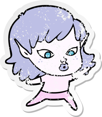 Bir insan tarafından çizilmiş güzel bir elf kızının sıkıntılı çıkartması.