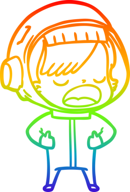 Gökkuşağı gradyan çizgi çizimi Bir insan tarafından çizilen açıklayan astronot kadın çizgi