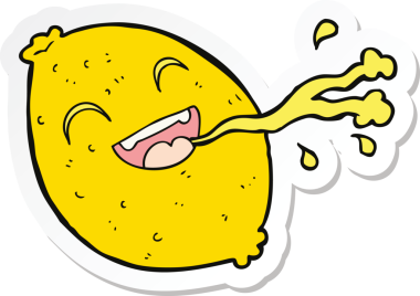 Bir insan tarafından çizilmiş limon fışkırtan karikatür çıkartması.