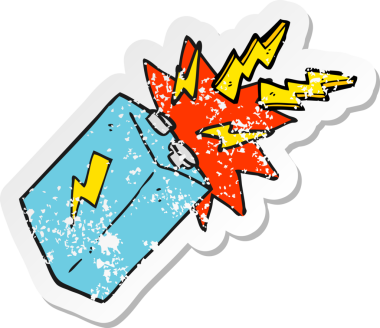 Bir insanın çizdiği karikatür bataryasının gerilimli yapıştırması.