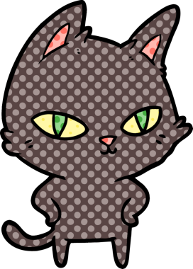 Bir insan tarafından çizilmiş parlak gözlü çizgi film kedisi.