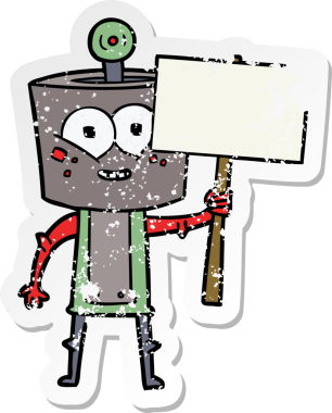 Bir insan tarafından çizilmiş mutlu çizgi film robotunun sıkıntılı çıkartması.