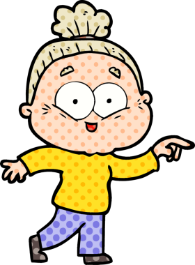 Bir insan tarafından çizilmiş mutlu yaşlı kadın çizgi filmi.