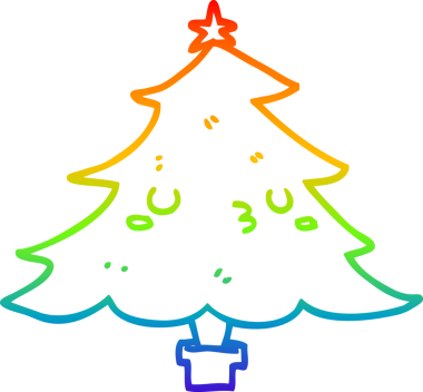 Gökkuşağı gradyan çizgisi Bir insan tarafından çizilmiş şirin bir çizgi film Noel ağacı