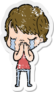 Bir insan tarafından çizilmiş ağlayan karikatürlü bir kadının sıkıntılı çıkartması.