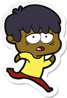 Bir insan tarafından çizilmiş bitkin bir çocuk çizgi filminin çıkartması.