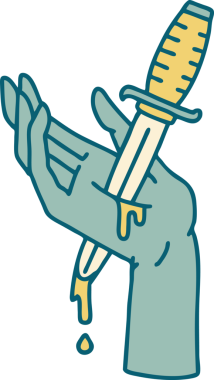 Bir insanın eline çizdiği hançerin ikonik dövme şekli.