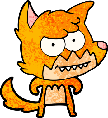 Bir insan tarafından çizilmiş sırıtan tilki çizgi filmi.