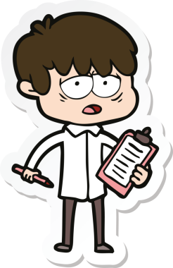 Bir insan tarafından çizilmiş bitkin bir çocuk çizgi filminin çıkartması.