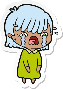 Bir insan tarafından çizilmiş ağlayan bir çizgi film kızına ait etiket.