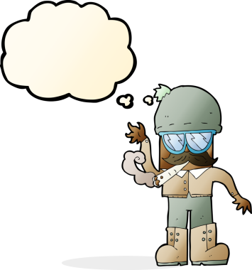 Bir insan tarafından çizilmiş düşünce balonlu ot içen çizgi film adamı.