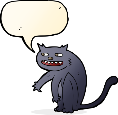 bir insan tarafından çizilmiş konuşma balonlu kara kedi.