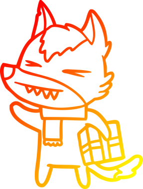 Bir insan tarafından çizilmiş kızgın bir Noel kurt çizgi filminin sıcak gradyan çizimi.