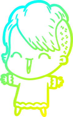 Bir insan tarafından çizilmiş, mutlu bir hipster kız çizgi filmi.