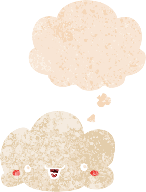 Düşünce baloncuklu karikatür bulutu grunge sıkıntılı retro desen bir insan tarafından çizilmiş