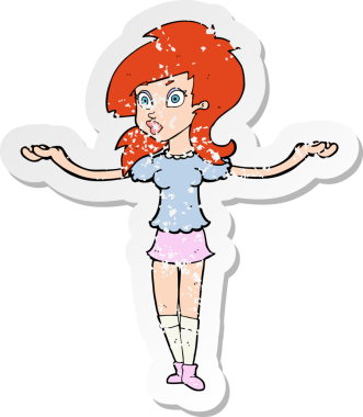 Bir insan tarafından çizilmiş, kafası karışmış bir karikatürün gerilimli çıkartması.