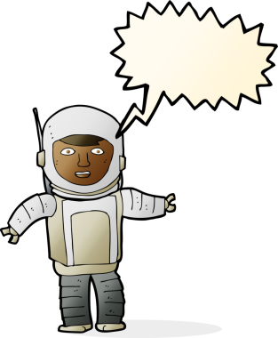 Bir insan tarafından çizilmiş konuşma balonu olan bir astronot.