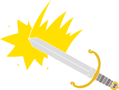 Bir insan tarafından çizilmiş düz renk çizgi film kılıcını salla