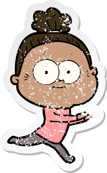 Bir insan tarafından çizilmiş mutlu, yaşlı bir kadının sıkıntılı çıkartması.