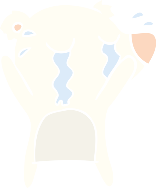 Düz renkli çizgi film ağlayan kutup ayısı bir insan tarafından çizilmiş.