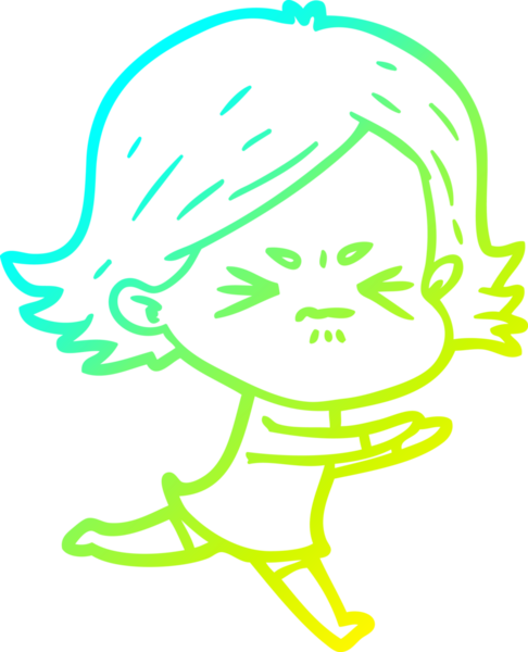 Bir insan tarafından çizilmiş kızgın bir kızın soğuk çizgi çizimi.