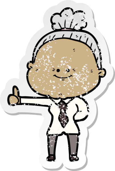 Bir insan tarafından çizilmiş mutlu, yaşlı bir kadının sıkıntılı çıkartması.