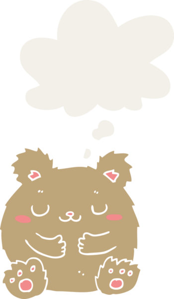 Bir insan tarafından çizilmiş düşünce baloncuğu olan sevimli çizgi film ayısı.