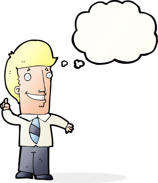 Bir insan tarafından çizilmiş düşünce baloncuğu fikri olan bir ofis adamı.