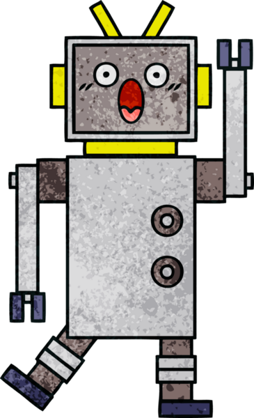 Bir insan tarafından çizilmiş bir robotun retro grunge dokusu