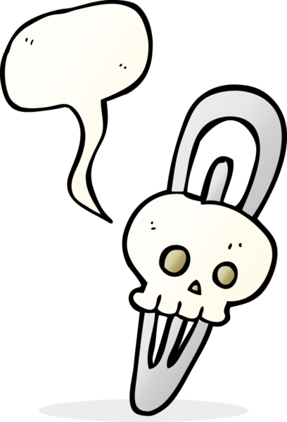 Bir insan tarafından çizilmiş serbest konuşma balonu karikatürü kafatası saç tokası