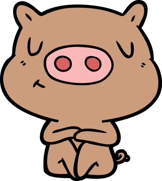 Bir insan tarafından çizilen çizgi film içerikli domuz meditasyonu