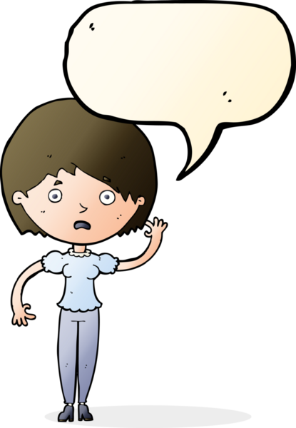 Bir insan tarafından çizilmiş konuşma balonlu bir kadın.