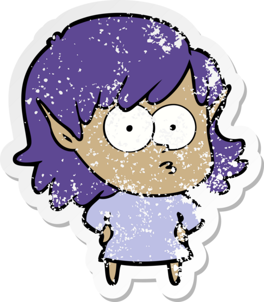 Bir insan tarafından çizilmiş karikatür elf kızının sıkıntılı çıkartması.