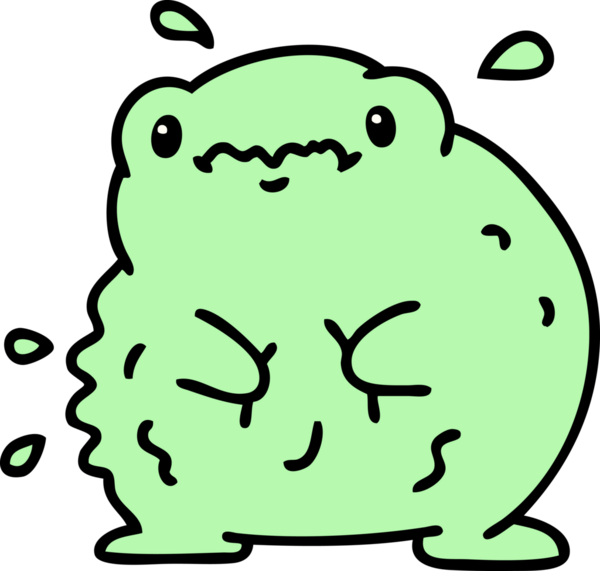 Bir insan tarafından çizilmiş, karnı guruldayan sevimli, aç bir kurbağanın çizgi filmi.