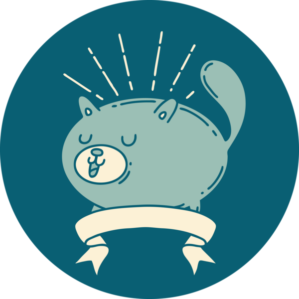 Bir insan tarafından çizilmiş dövme stili mutlu bir kedi.