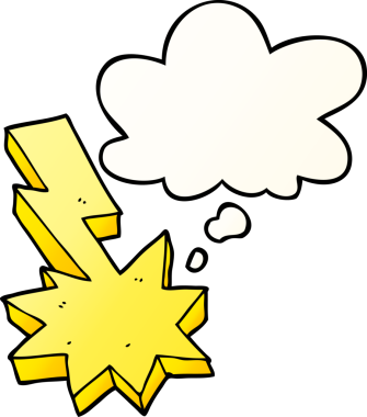 Düşünce baloncuğu olan çizgi film yıldırımı bir insan tarafından çizilmiş.