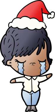 Bir insanın çizdiği Noel Baba şapkasıyla ağlayan bir kadının el çizimi karikatürü.