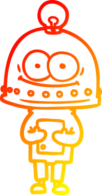 Bir insan tarafından çizilmiş ampullü mutlu bir robot çizimi.