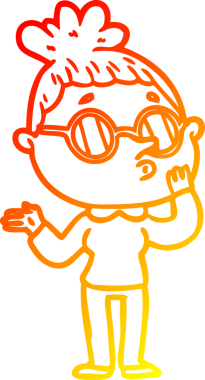 Bir insan tarafından çizilmiş güneş gözlüğü takan çizgi film kadını çizimi.