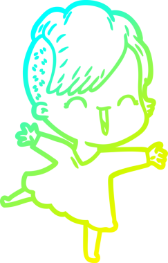 Bir insan tarafından çizilmiş, mutlu bir hipster kız çizgi filmi.