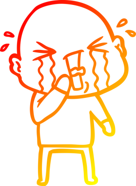 Bir insan tarafından çizilmiş, ağlayan kel bir adamın çizgi çizimi.