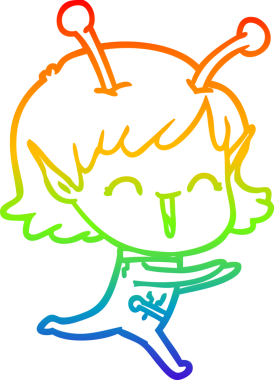 Gökkuşağı gradyan çizgi çizimi bir insan tarafından çizilmiş uzaylı bir kızın gülüşü.