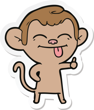 Bir insan tarafından çizilmiş komik bir maymun çıkartması.