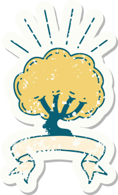 Bir insan tarafından çizilmiş dövme stili bir ağacın eski etiketi.