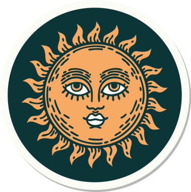 Bir insan tarafından çizilmiş geleneksel güneş stili dövme çıkartması.