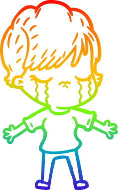 Gökkuşağı gradyan çizimi bir insan tarafından çizilmiş ağlayan bir çizgi kadın çizimi